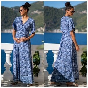 Seraphine Maternity Nursing Wrap Front Maxi Lulah Blue Dress